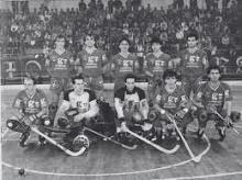 an old black and white photo of a hockey team